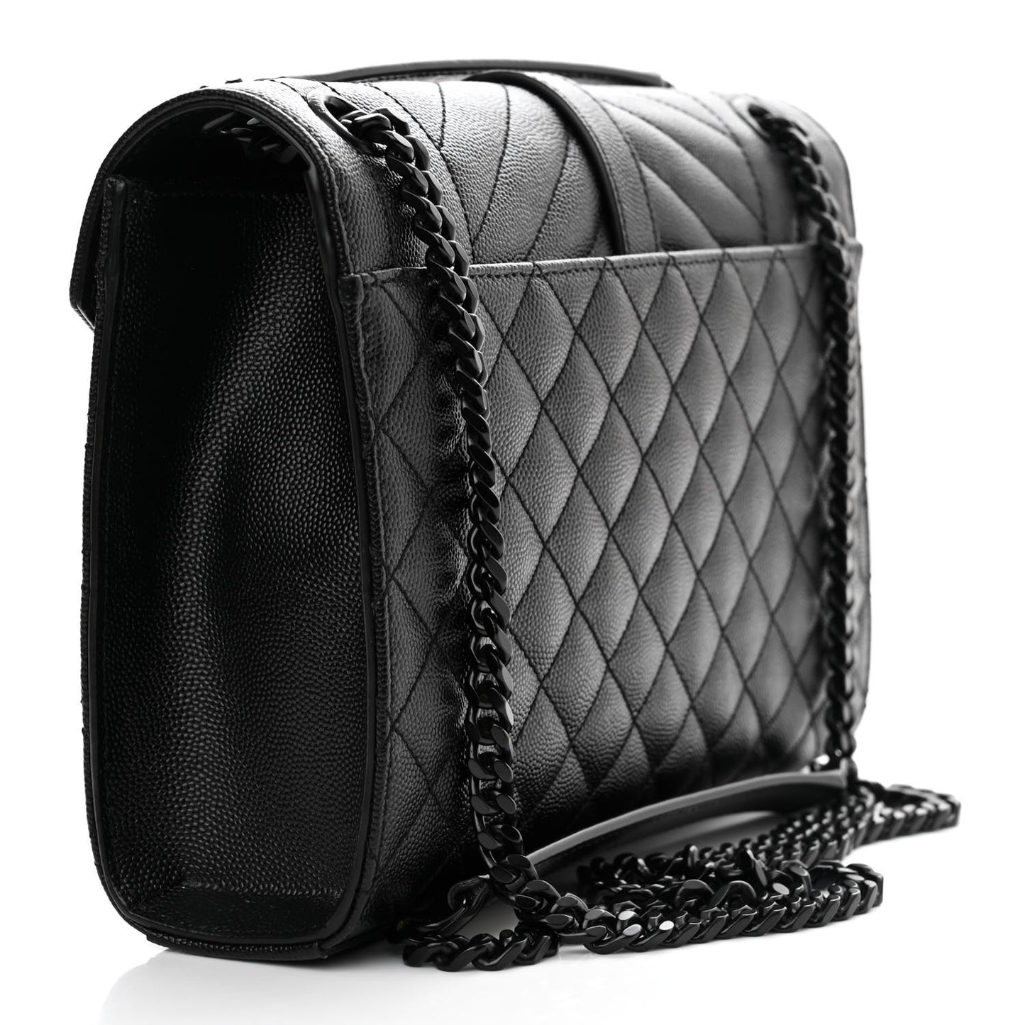 Grain De Poudre Textured Mixed Matelasse Triquilt Medium Monogram Monochrome Satchel Black