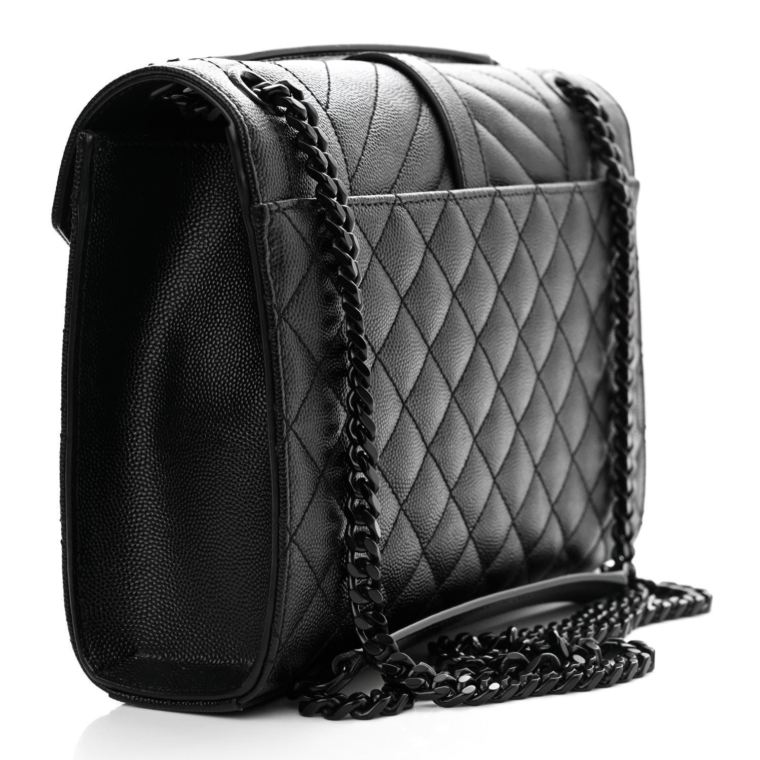Saint Laurent Grain De Poudre Textured Mixed Matelasse Triquilt Medium Monogram Monochrome Satchel Black 3 of 11