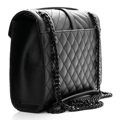 Saint Laurent Grain De Poudre Textured Mixed Matelasse Triquilt Medium Monogram Monochrome Satchel Black 3 of 11