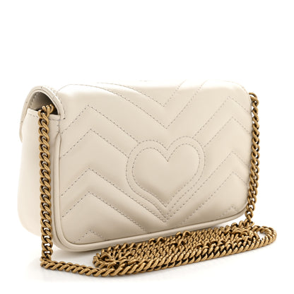 Gucci Calfskin Matelasse Super Mini GG Marmont Shoulder Bag White 3 of 10
