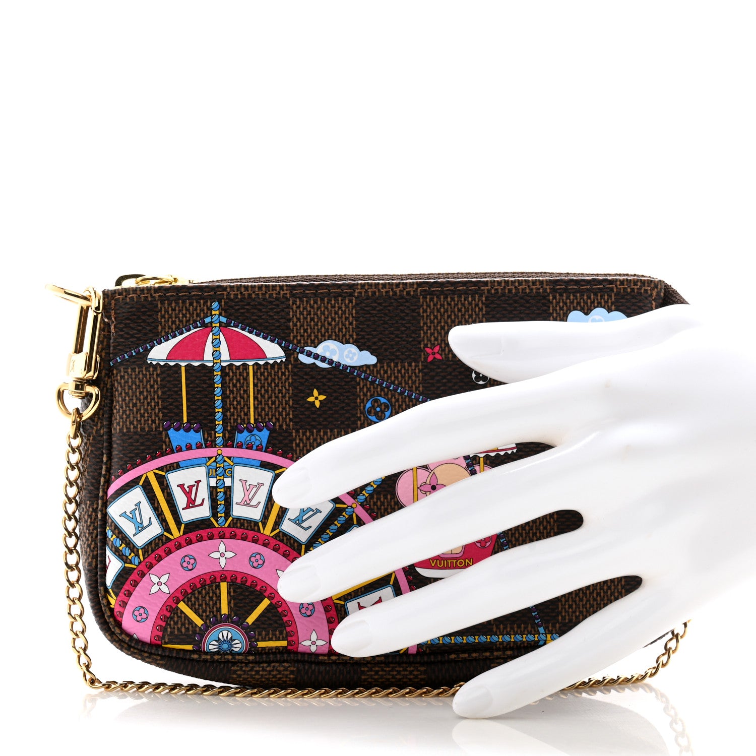 Louis Vuitton LOUIS VUITTON Damier Ebene 2020 Christmas Animation Big Wheel Mini Pochette Accessories Rose Ballerine 2 of 7