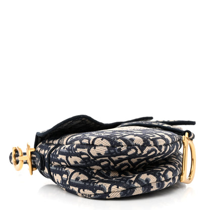 Christian Dior Oblique Embroidered Saddle Bag Blue 4 of 12