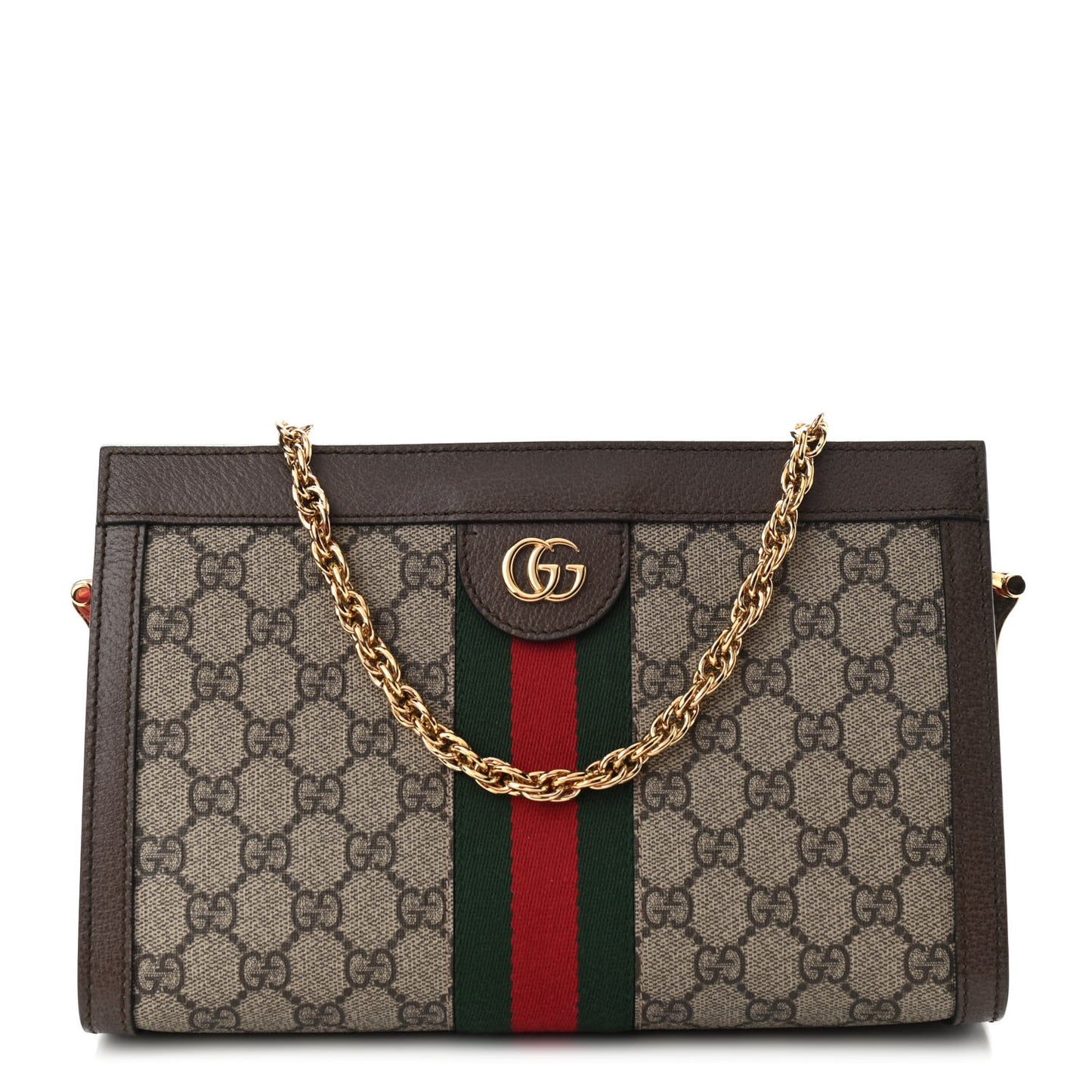 GG Supreme Monogram Web Small Ophidia Chain Shoulder Bag Brown