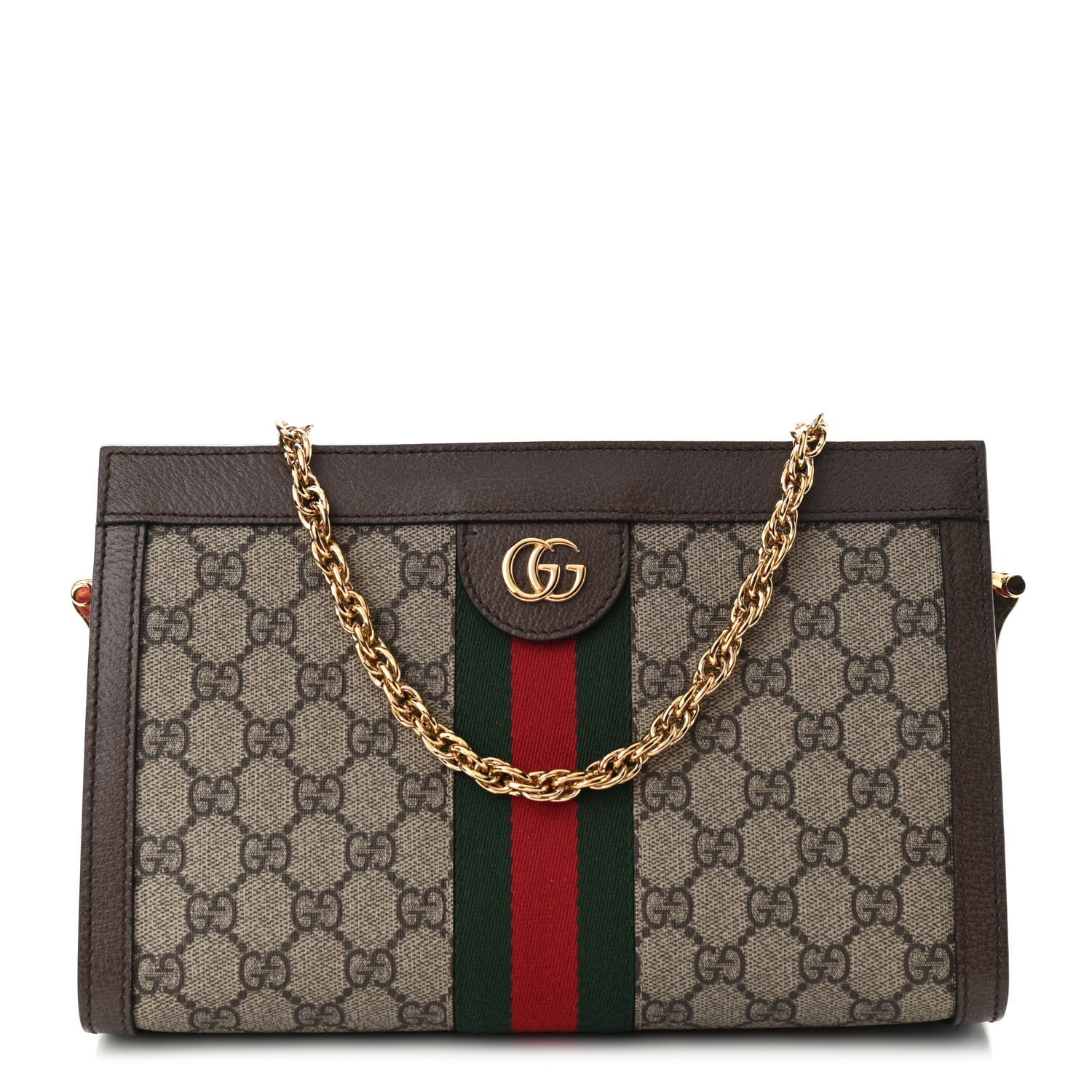 Gucci GG Supreme Monogram Web Small Ophidia Chain Shoulder Bag Brown 1 of 10