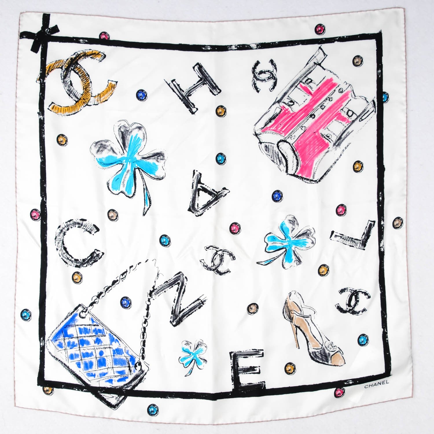 Chanel Silk CC Clover Square Scarf White 2 of 4