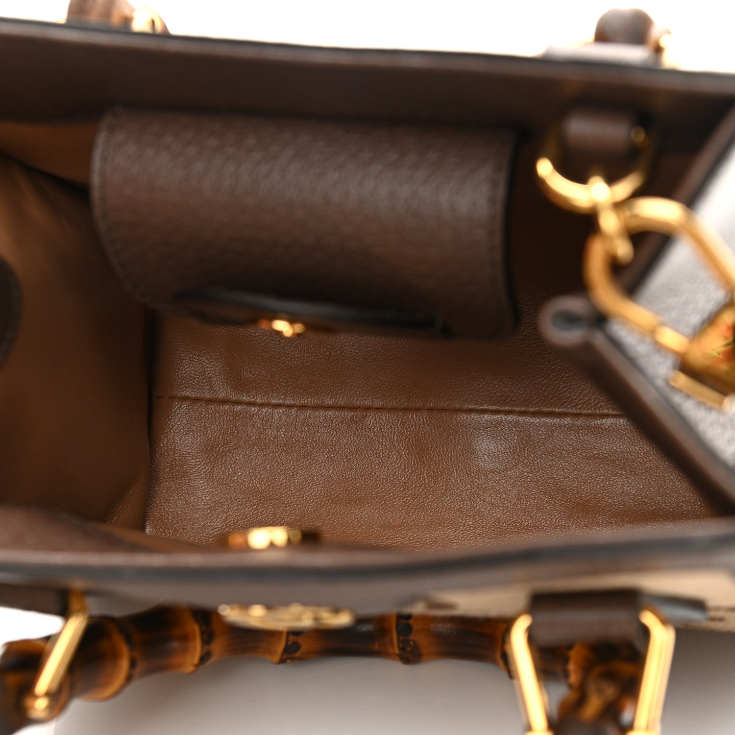 Gucci Monogram Jumbo GG Textured Dollar Calfskin Mini Diana Tote Bag Camel Ebony New Acero 5 of 10