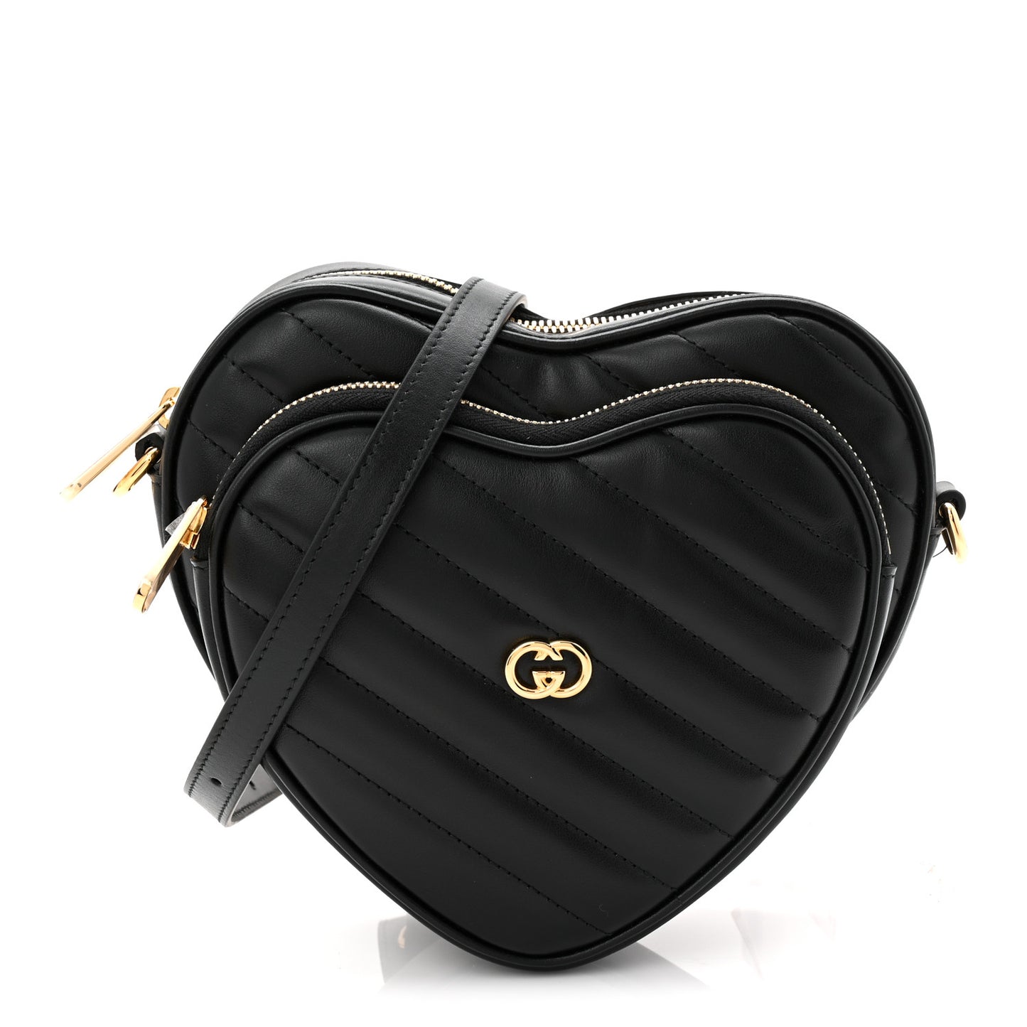 Calfskin Matelasse Diagonal Mini Interlocking G Heart Shoulder Bag Black