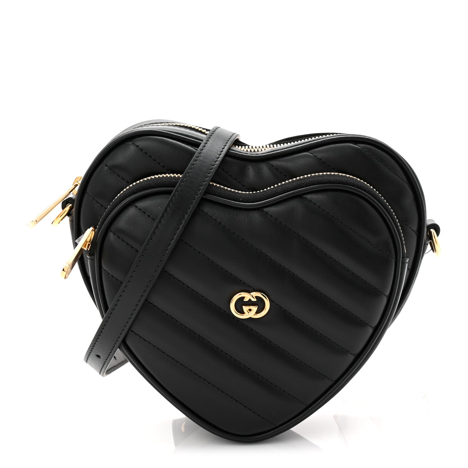 Gucci Calfskin Matelasse Diagonal Mini Interlocking G Heart Shoulder Bag Black 1 of 10