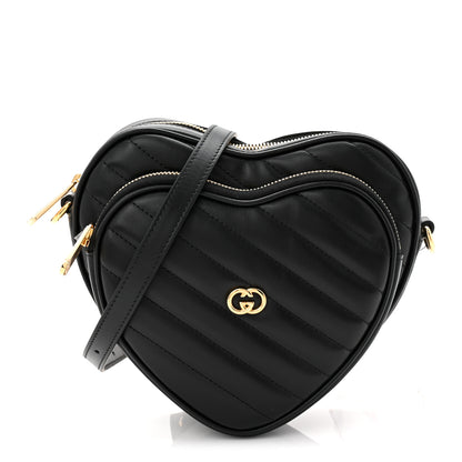 Gucci Calfskin Matelasse Diagonal Mini Interlocking G Heart Shoulder Bag Black 1 of 10