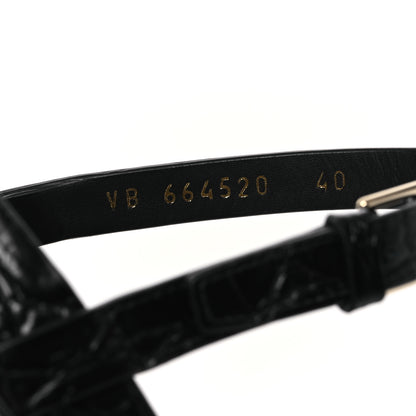 Saint Laurent Calfskin Crocodile Embossed Cassandra Monogram Sandals 40 Black 10 of 12