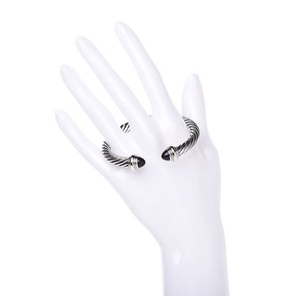David Yurman Sterling Silver 14K Yellow Gold Black Onyx 7mm Cable Classics Bracelet 2 of 5