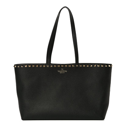 Valentino Garavani Grained Calfskin Small Rockstud Shoulder Tote Black 1 of 11