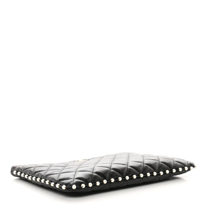 Chanel Calfskin Quilted Pearl Medium Cosmetic Case Black 4 of 9