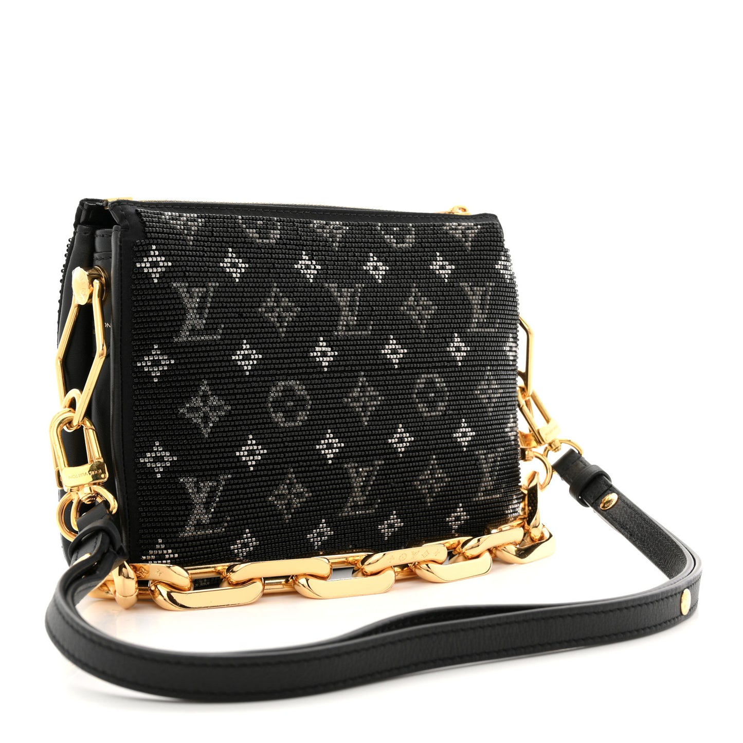 Satin Beaded Embroidered Monogram Coussin BB Black