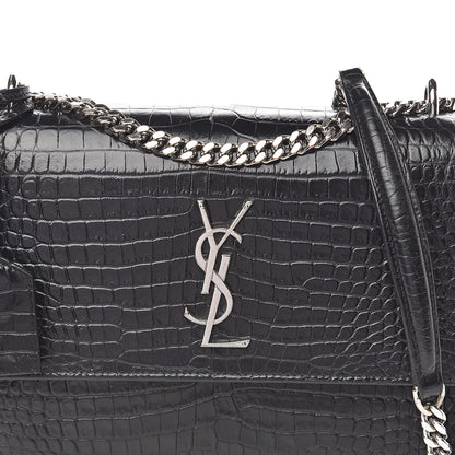 Saint Laurent Calfskin Crocodile Embossed Medium Monogram Sunset Black 10 of 11