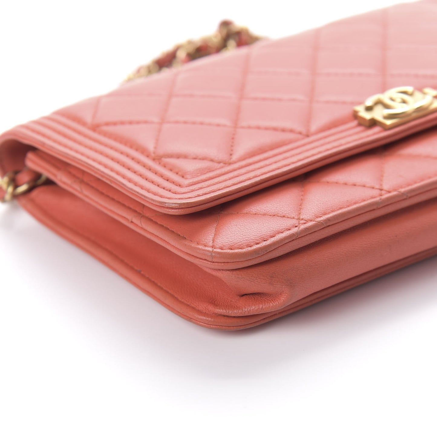 Lambskin Quilted Boy Wallet On Chain WOC Orange