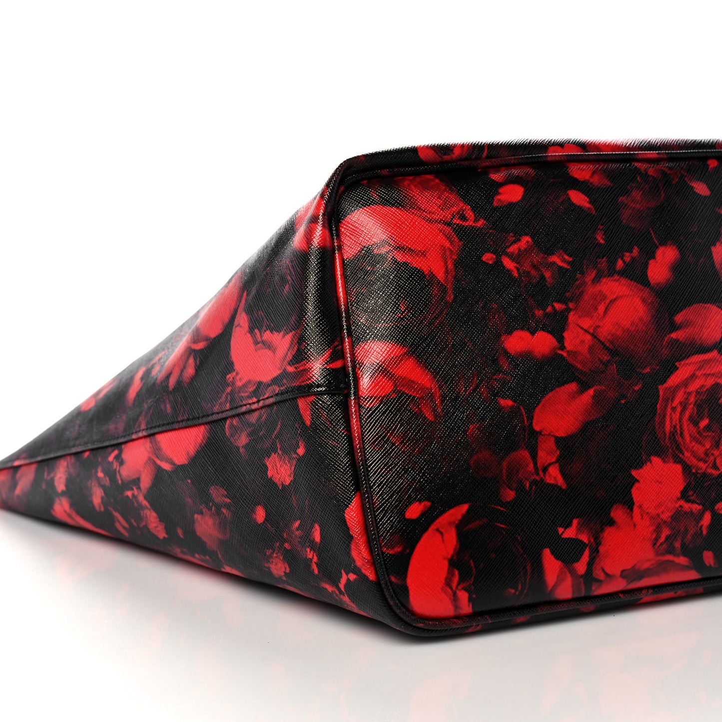 Textured Coated Canvas Floral Print Large Antigona Tote Black Red