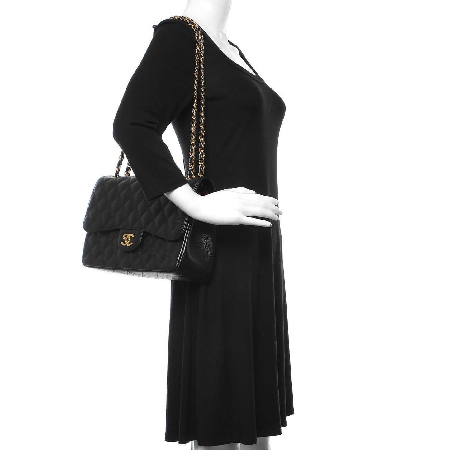Caviar Quilted Jumbo Double Flap Black