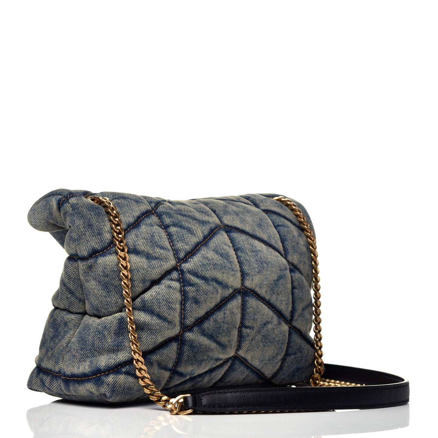 Denim Quilted Toy Loulou Puffer Monogram Chain Satchel Blue Black