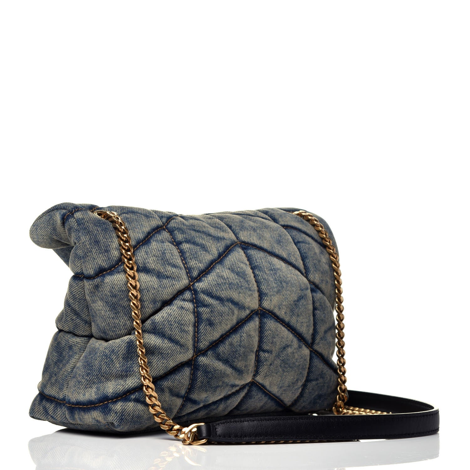 Saint Laurent Denim Quilted Toy Loulou Puffer Monogram Chain Satchel Blue Black 3 of 9