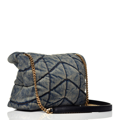 Saint Laurent Denim Quilted Toy Loulou Puffer Monogram Chain Satchel Blue Black 3 of 9