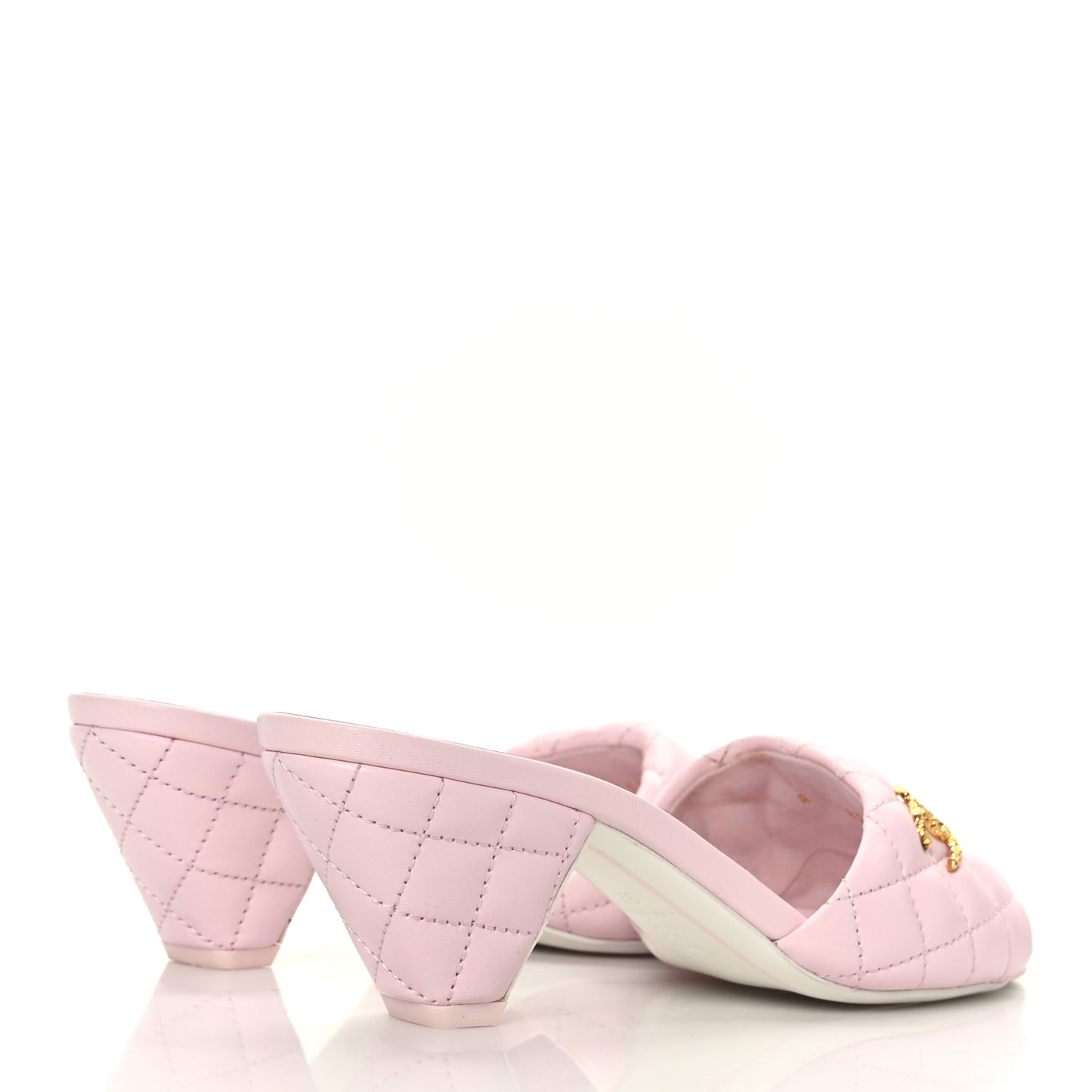 Lambskin Quilted Textured CC Mules 37 Light Pink