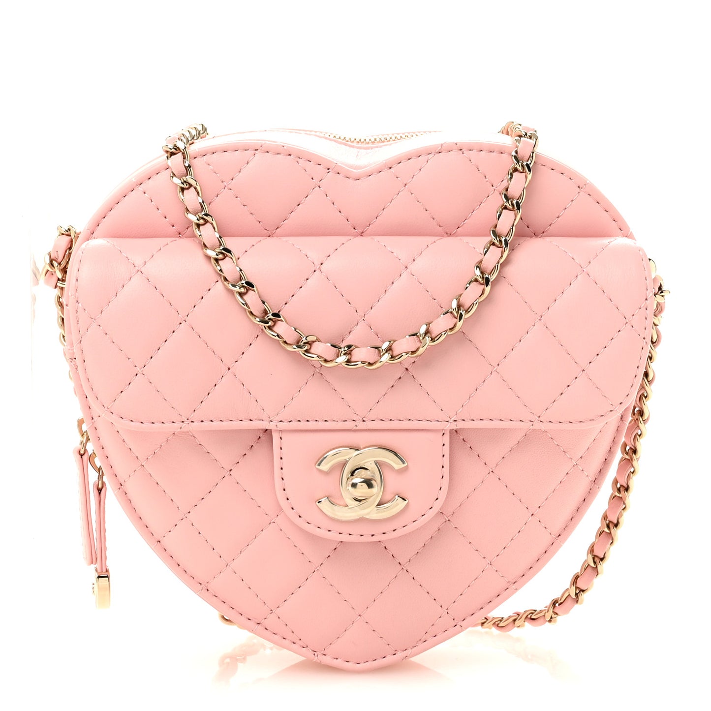 Lambskin Quilted Large CC In Love Heart Bag Light Pink