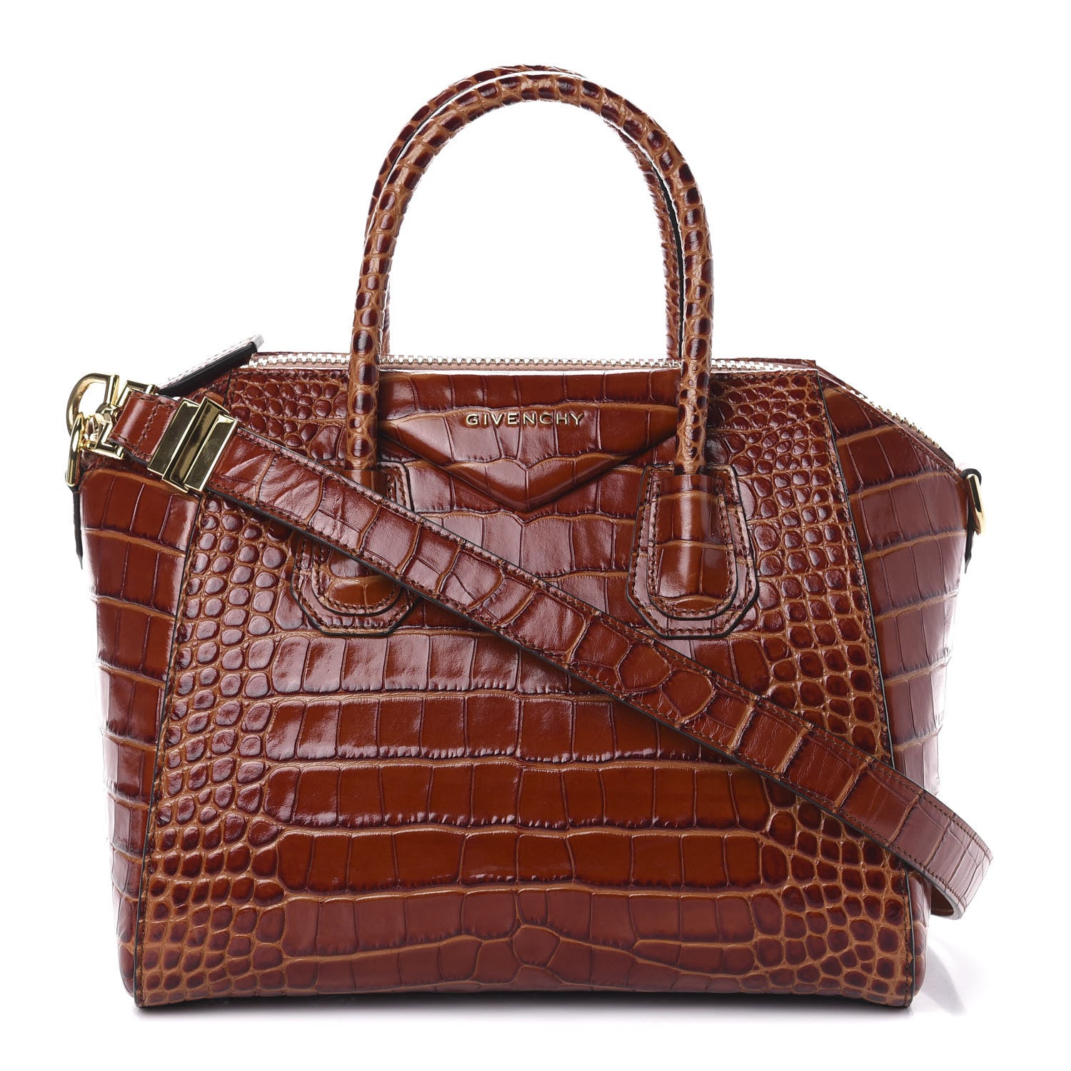 Givenchy Calfskin Crocodile Embossed Small Antigona Cognac 1 of 9