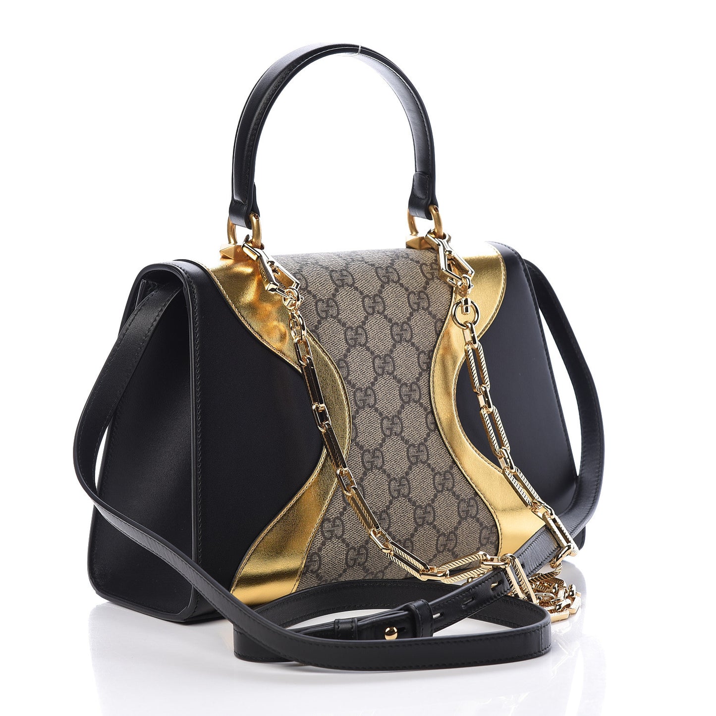 GG Supreme Monogram Small Osiride Top Handle Bag Black Gold