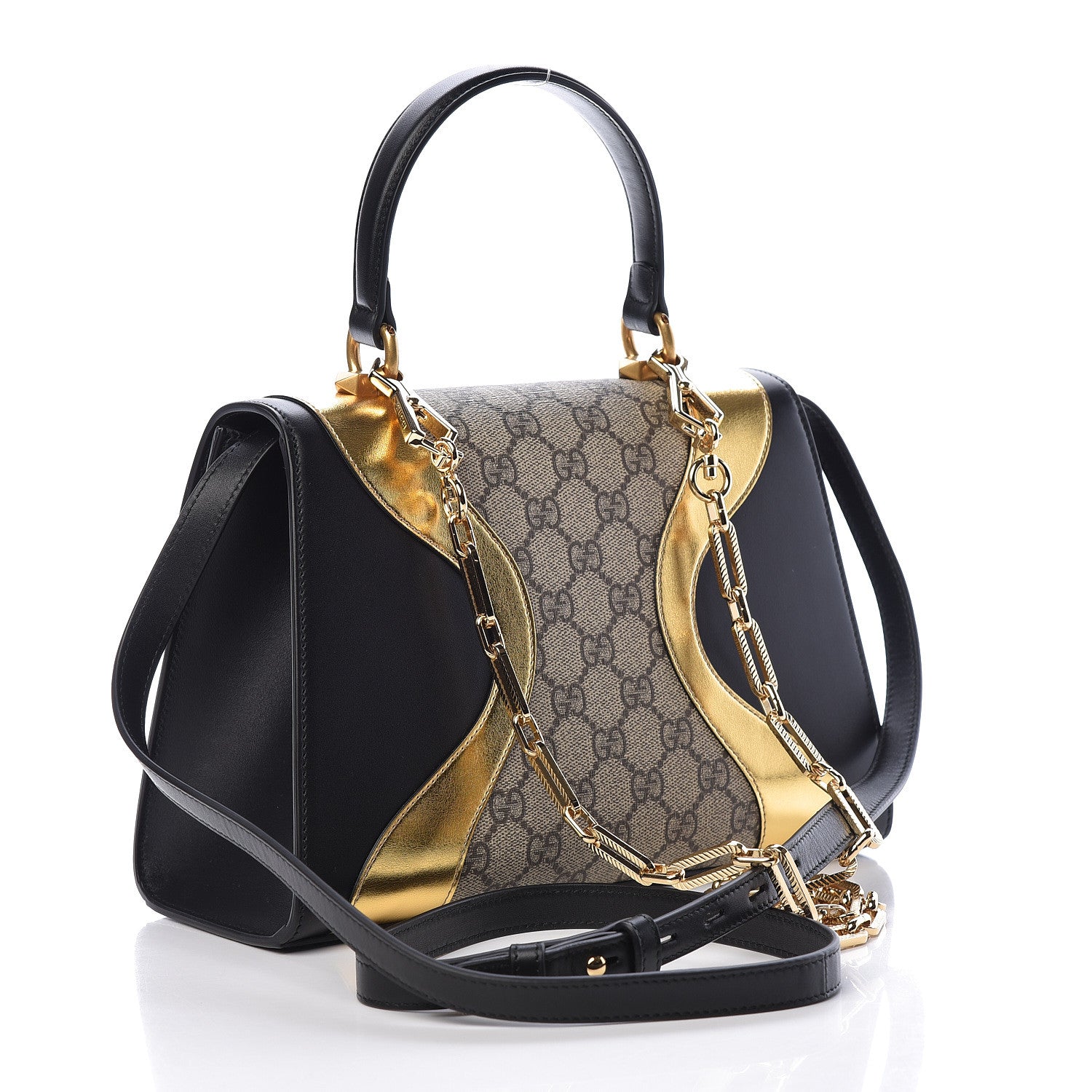 Gucci GG Supreme Monogram Small Osiride Top Handle Bag Black Gold 4 of 11