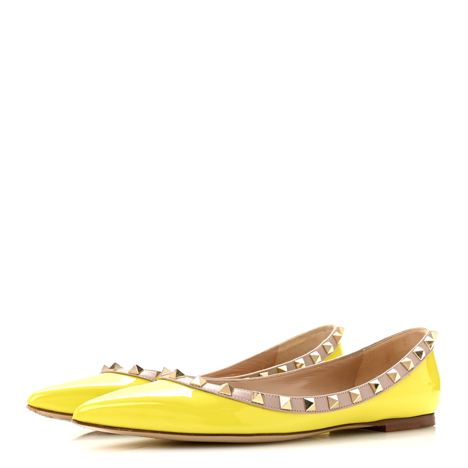 Valentino Garavani Patent Nappa Rockstud Ballerina Flats 38 Acid Yellow 4 of 9