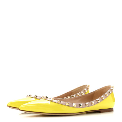 Valentino Garavani Patent Nappa Rockstud Ballerina Flats 38 Acid Yellow 4 of 9