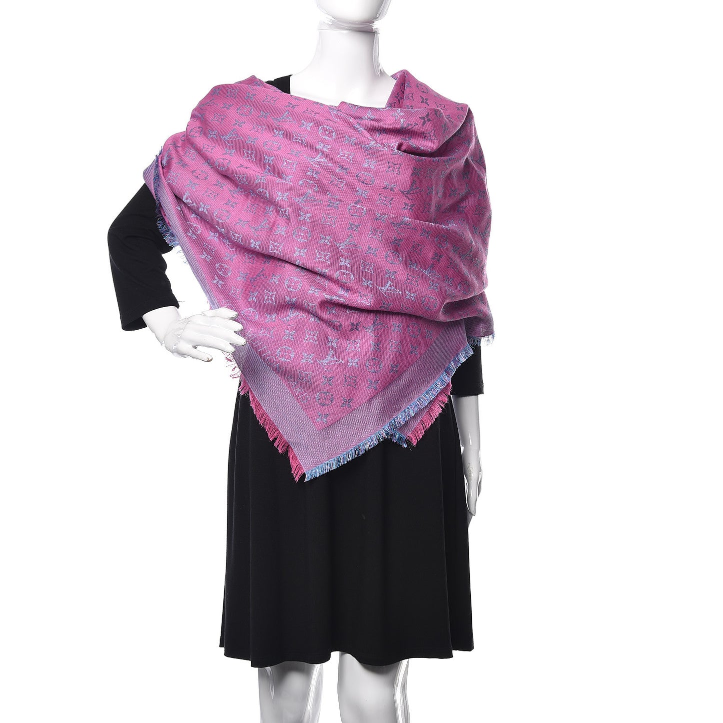 Wool Silk Monogram Rainbow Shawl Rose Corail