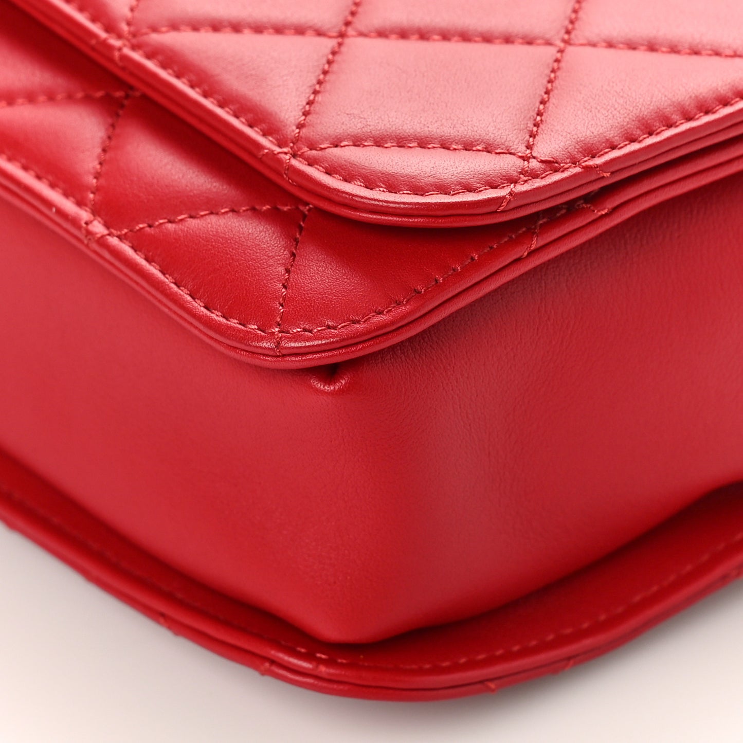 Lambskin Quilted Multiple Chain Flap Red