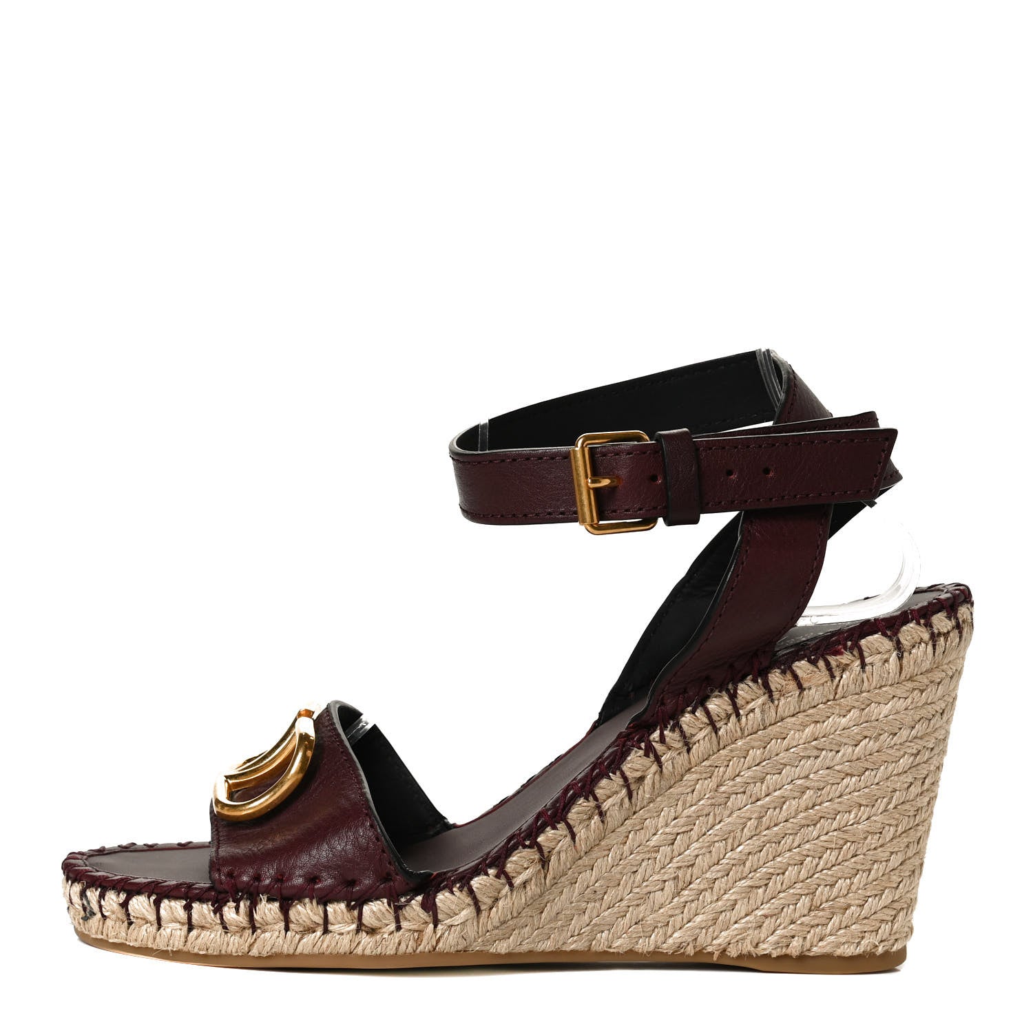 Valentino Garavani Grainy Cowhide VLogo Ankle Wrap Espadrille Wedge Sandals 41 Rubin 1 of 10