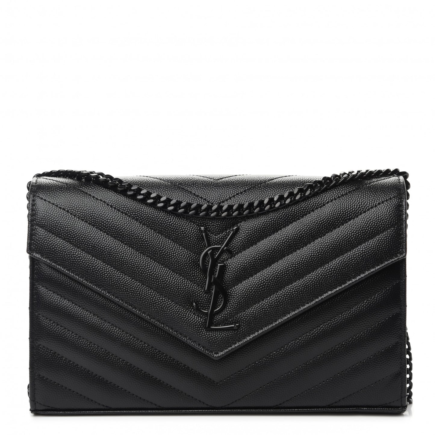 Grain De Poudre Matelasse Chevron Monogram Chain Wallet Black