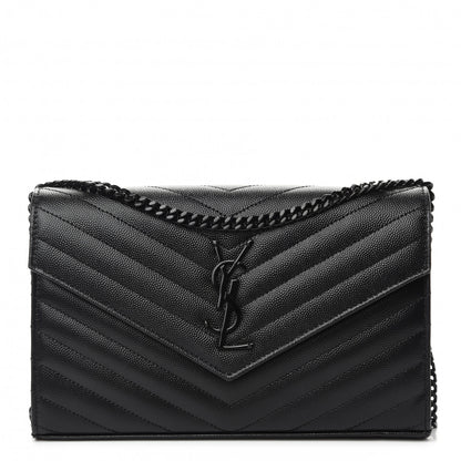 Saint Laurent Grain De Poudre Matelasse Chevron Monogram Chain Wallet Black 1 of 10