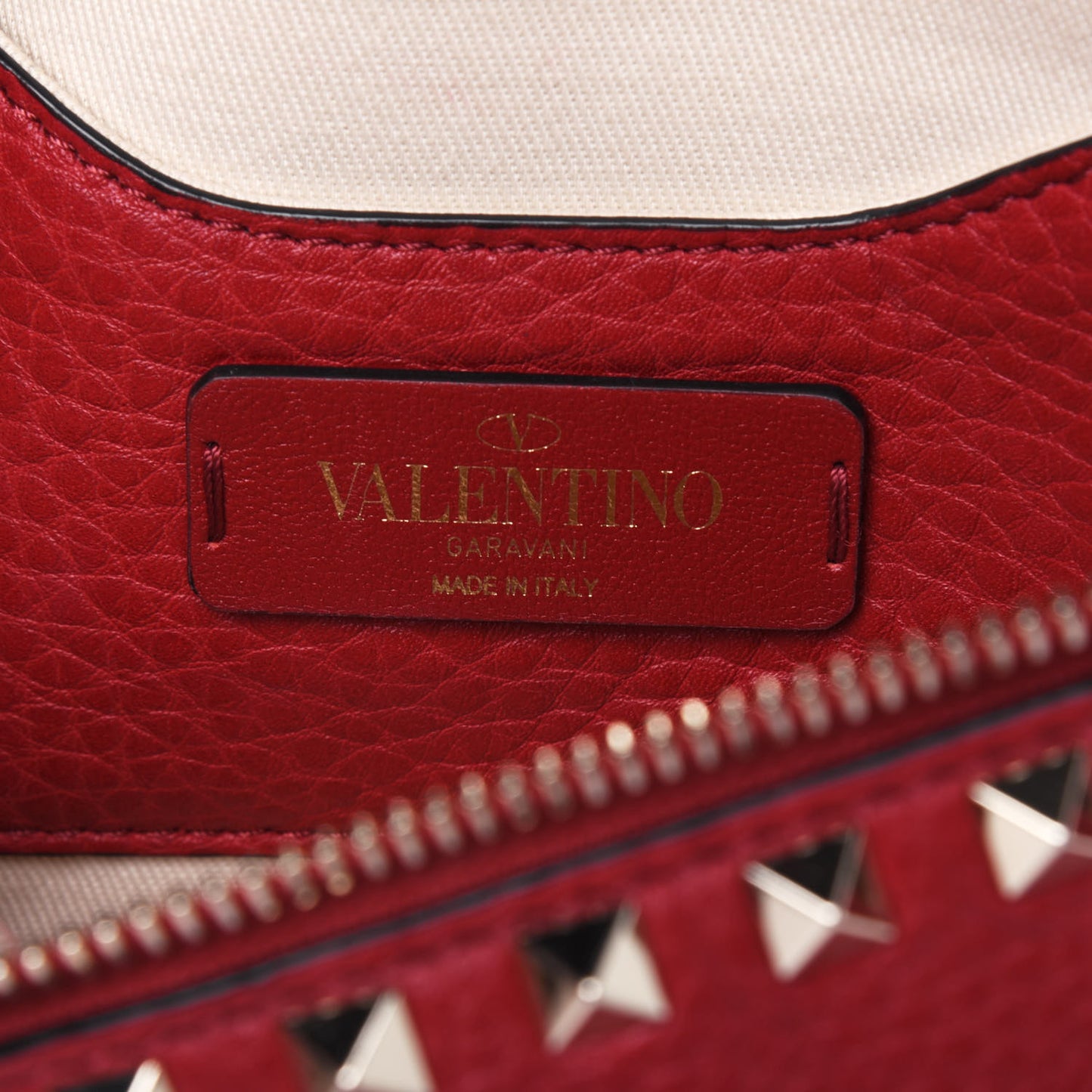 Grained Calfskin Rockstud Belt Bag 95 Red