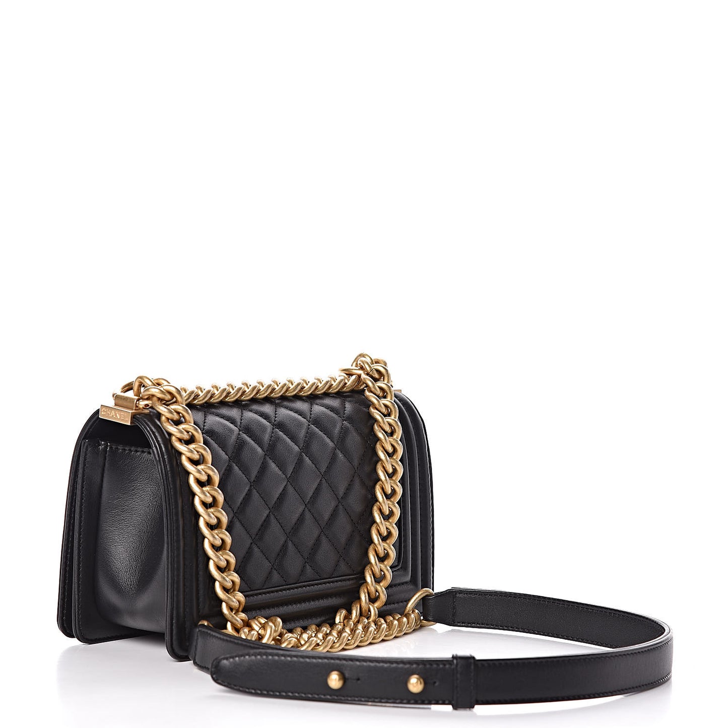 Calfskin Quilted Small Boy Flap Black