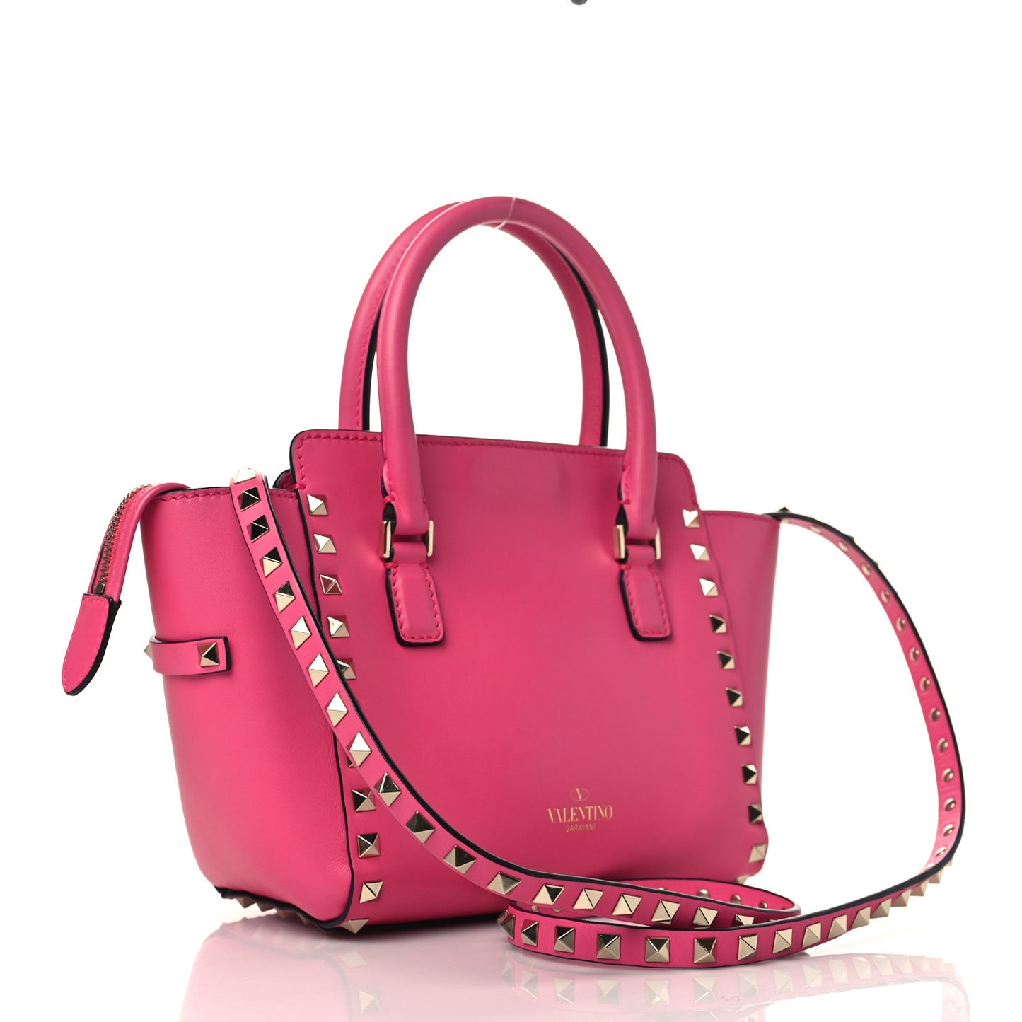 Vitello Mini Rockstud Double Handle Tote Peony