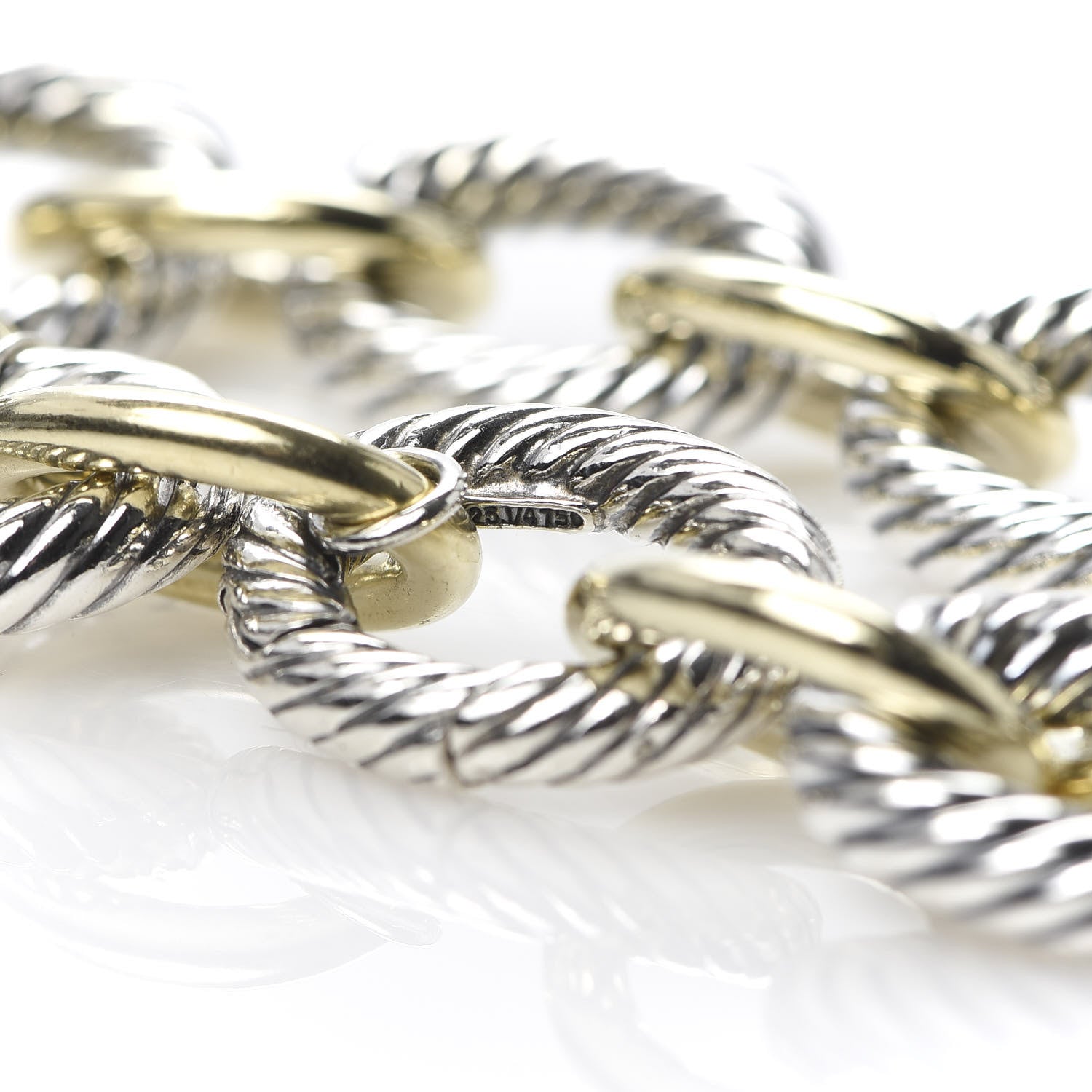 David Yurman Sterling Silver 18K Yellow Gold 17mm Extra Large Oval Link Bracelet 4 of 4