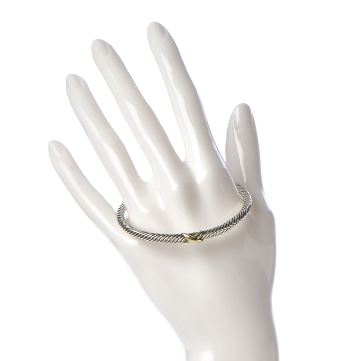 David Yurman Sterling Silver 18K Yellow Gold 4mm X Station Cable Bracelet 2 of 5