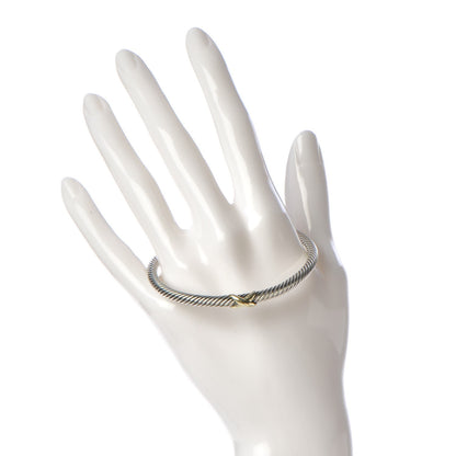 David Yurman Sterling Silver 18K Yellow Gold 4mm X Station Cable Bracelet 2 of 5