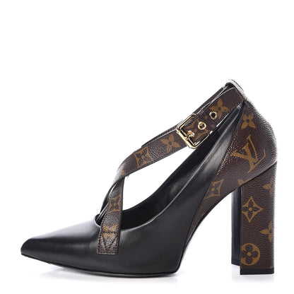 Louis Vuitton Calfskin Monogram Matchmake Cross Pumps 37.5 Black 1 of 14