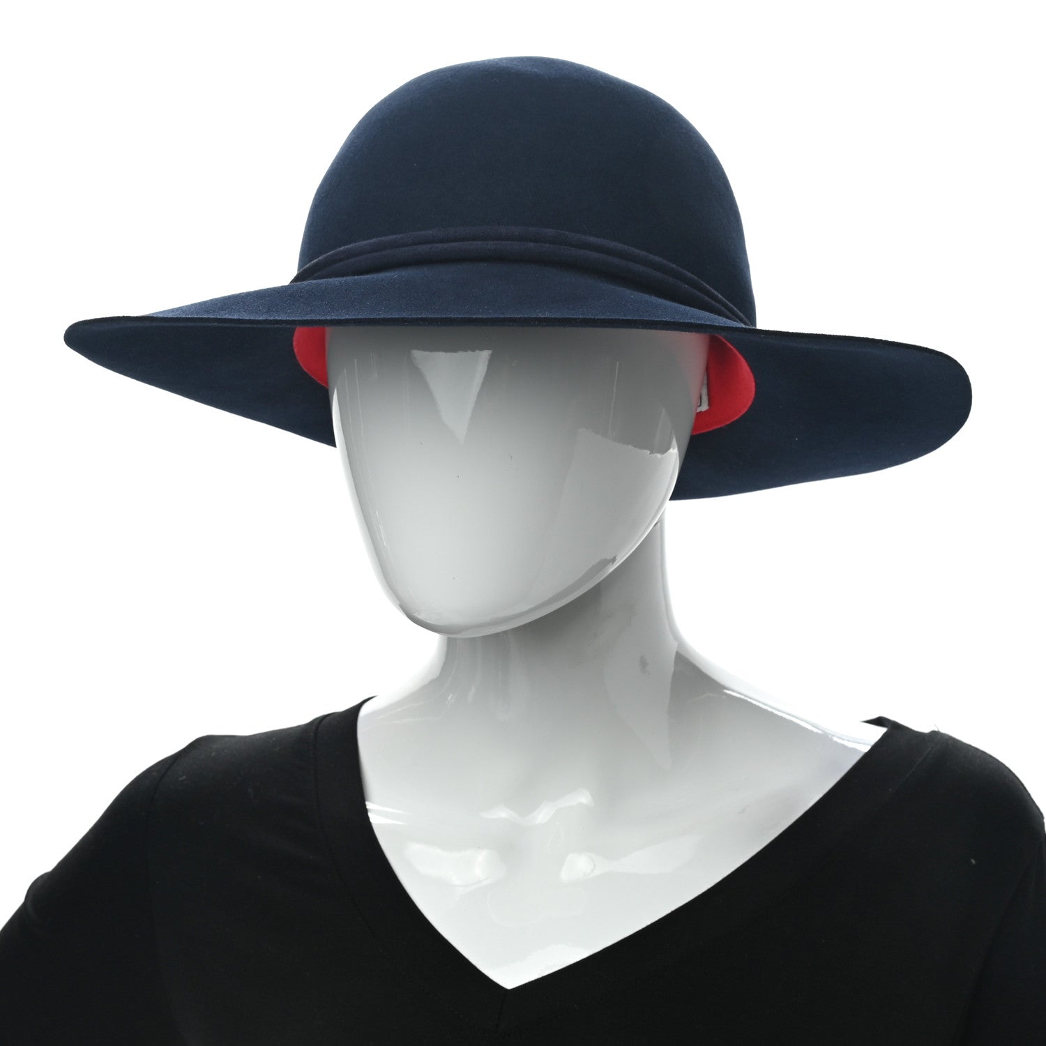 Hermes Rabbit Felt Lambskin Vicky Hat 59 Bleu Nuit 2 of 8