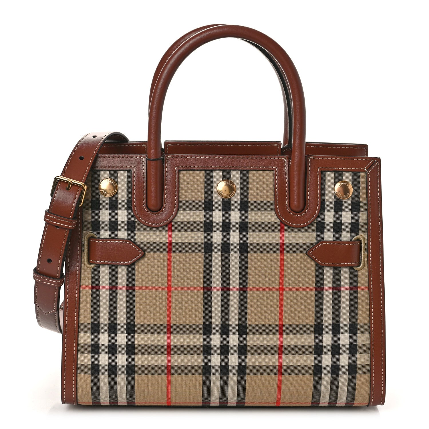 Burberry Calfskin Vintage Check Mini Two Handle Title Bag Archive Beige 1 of 8