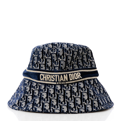 Christian Dior Velvet Oblique Large Brim Bucket Hat 57 Bleu Marine 3 of 9