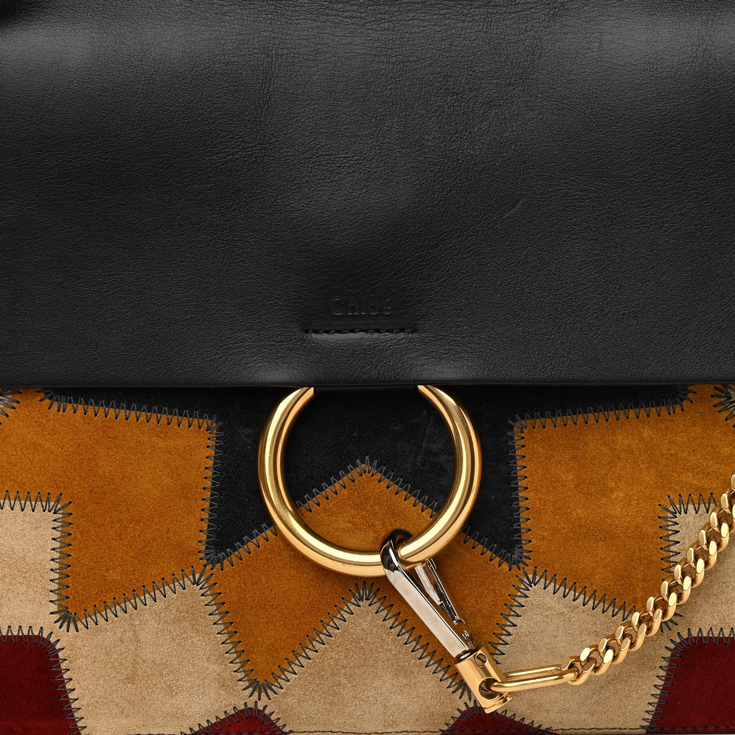 Chloe Suede Wonder Woman Patchwork Medium Faye Shoulder Bag Black 8 of 12