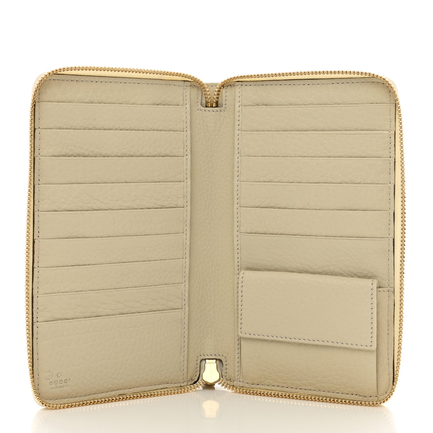 Grained Calfskin Zip Around Travel Wallet Mystic White