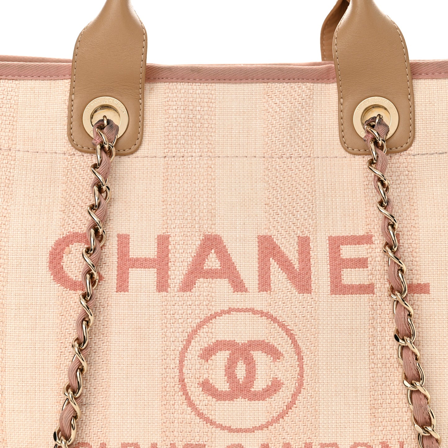 Mixed Fibers Calfskin Striped Medium Deauville Tote Light Pink
